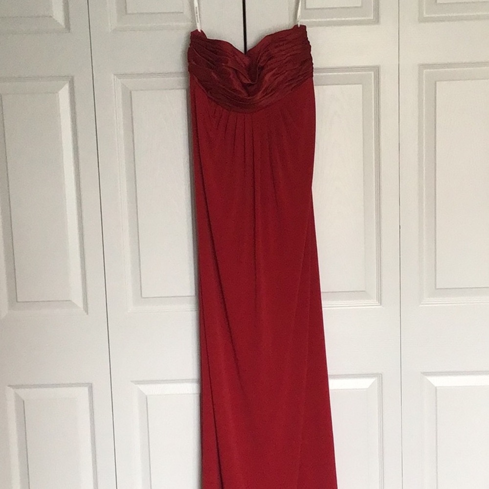 Red Strapless Evening Gown